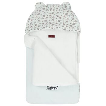 Baby Boys Blue & White Teddy Bear Logo Nest