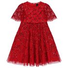 Girls Red Bow Lattice Sequin Tulle Dress, 1, hi-res
