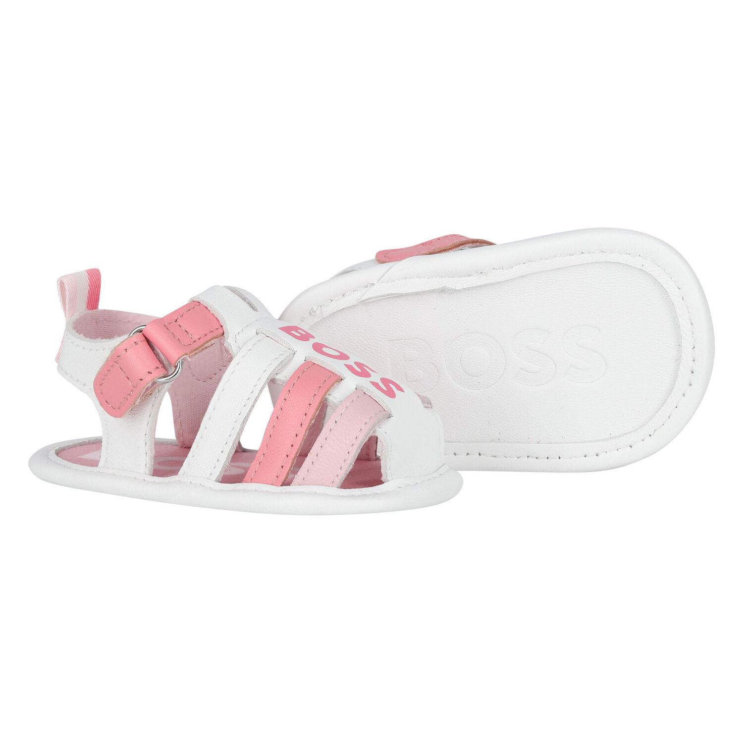 Baby Girls White & Pink Logo Sandals, 1, hi-res image number null