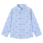 Boys Blue & White Dog Striped Shirt, 1, hi-res
