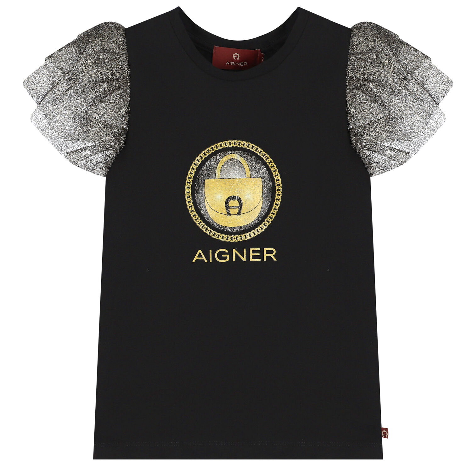 طقم تنورة بالشعار باللون الأسود والذهبي , 1, hi-res image number null