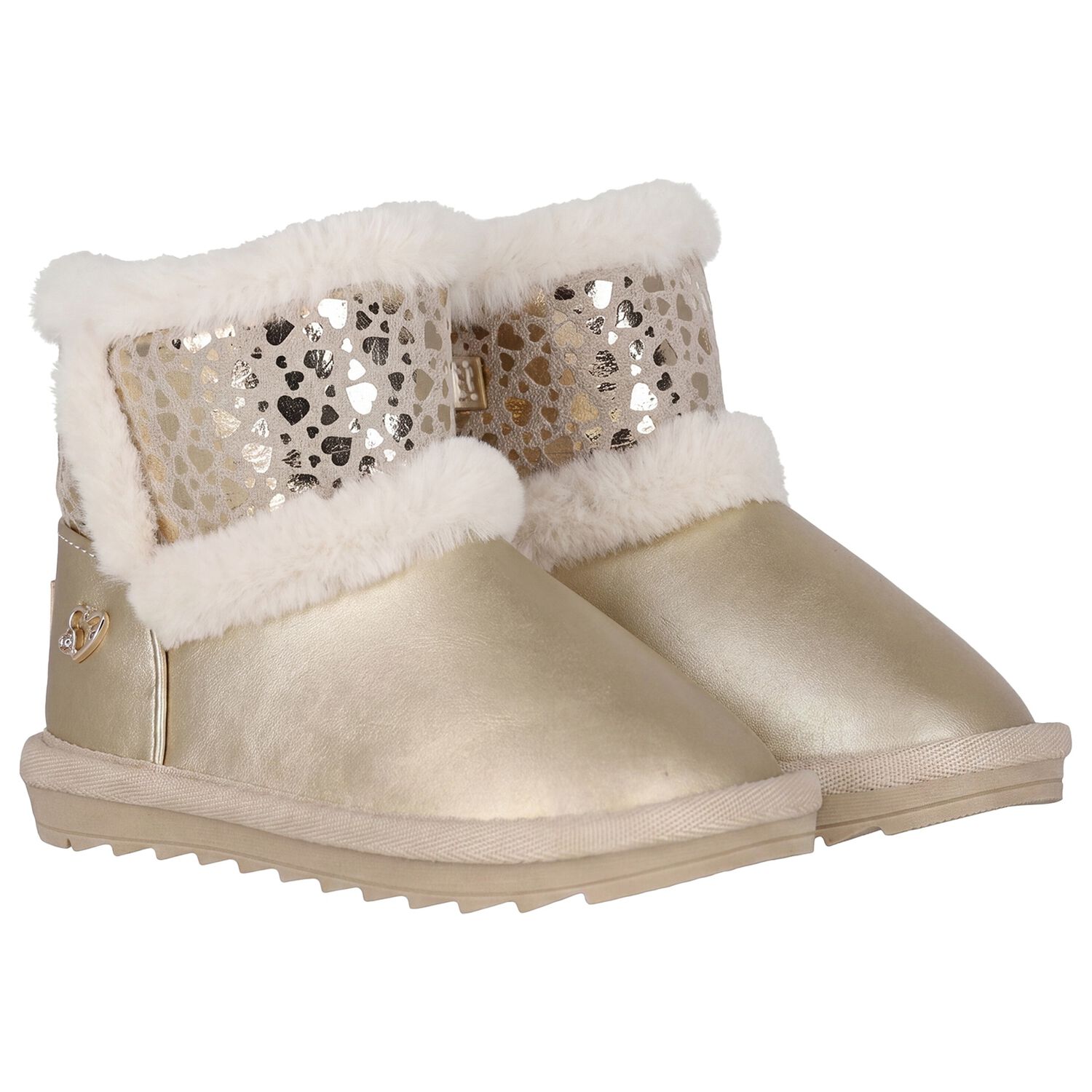 Younger Girls Gold Faux Leather Boots, 3, hi-res
