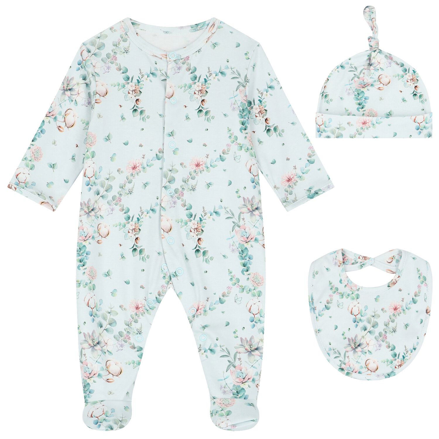 Baby Girls Mint Floral Babygrow Set, 1, hi-res image number null
