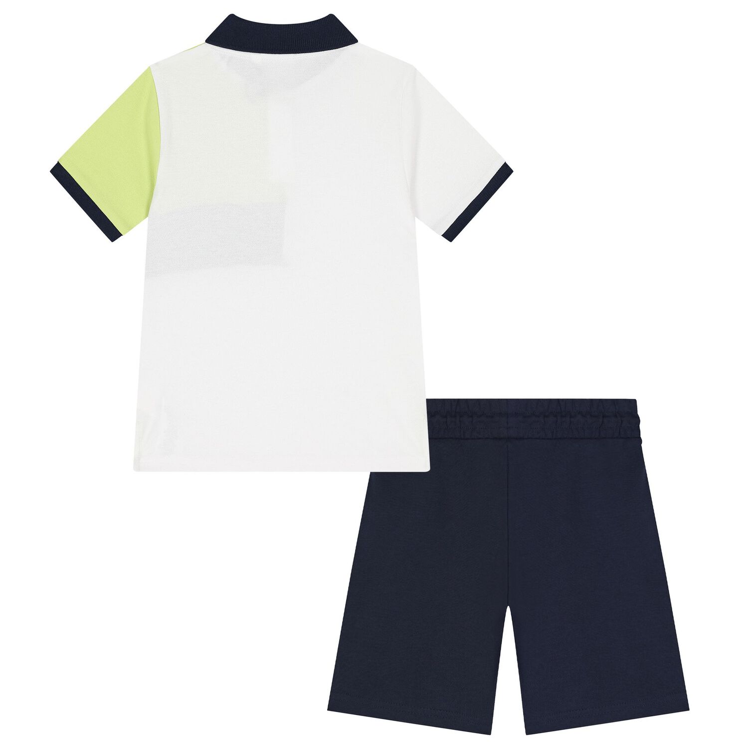 Boys White  & Navy Blue Logo Shorts Set, 2, hi-res