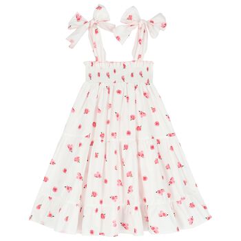 Girls White & Pink Rose Dress
