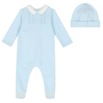 Baby Boys Blue Embroidered Babygrow Set
