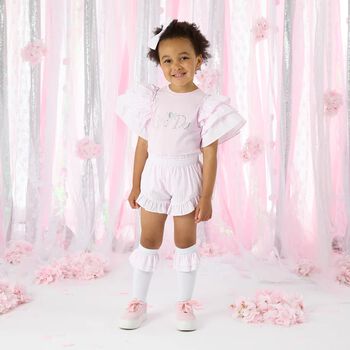 Girls Pink Striped Shorts Set