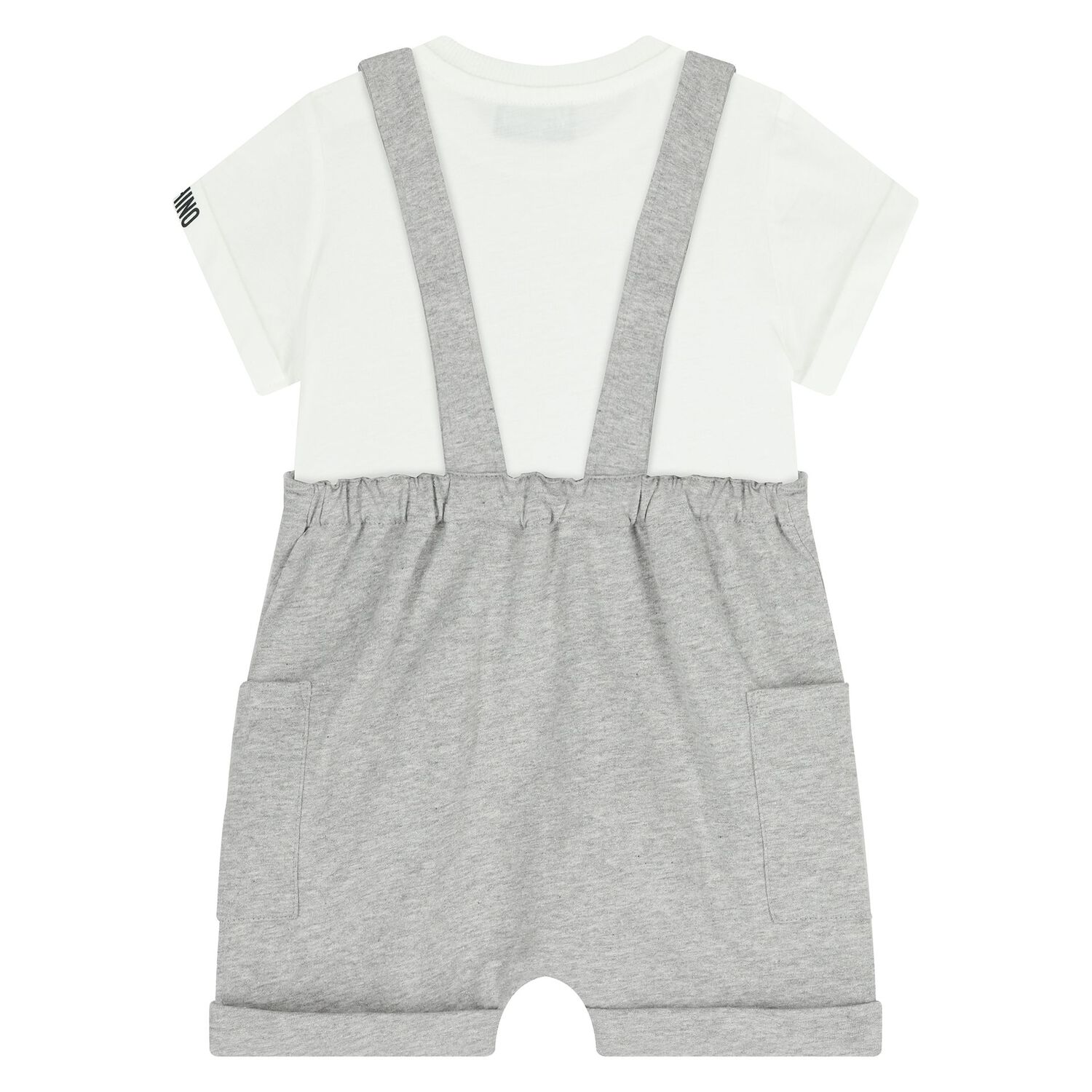 Younger Grey & White Teddy Bear Logo Dungaree Set, 2, hi-res