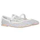 حذاء باليرينا باللون أبيض مرصع بالألماس للبنات, 1, hi-res