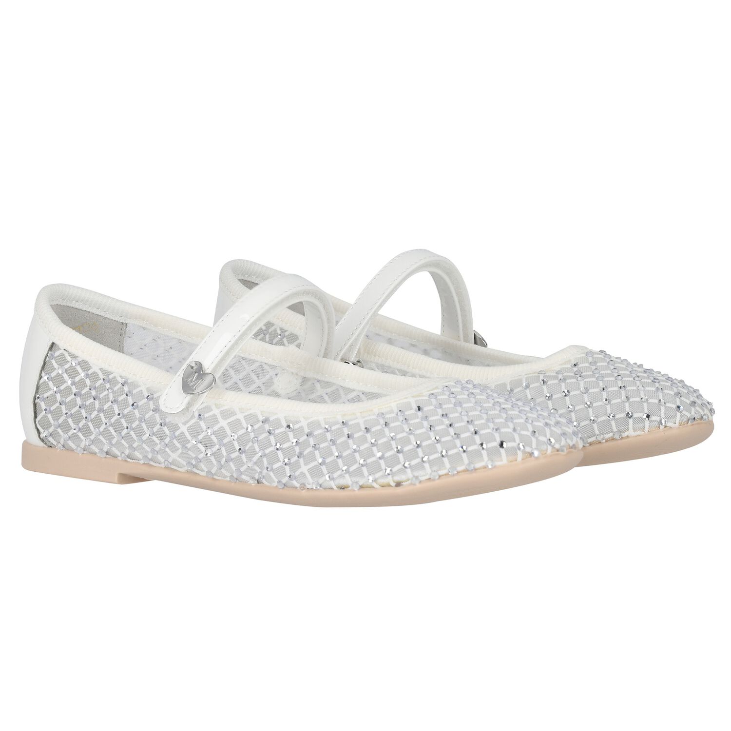 حذاء باليرينا باللون أبيض مرصع بالألماس للبنات, 1, hi-res image number null