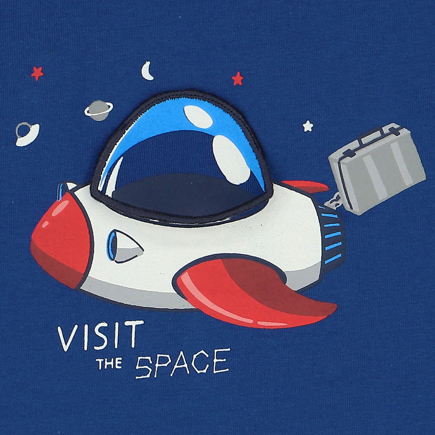 Younger Boys Blue Spaceship Long Sleeve Top, 1, hi-res