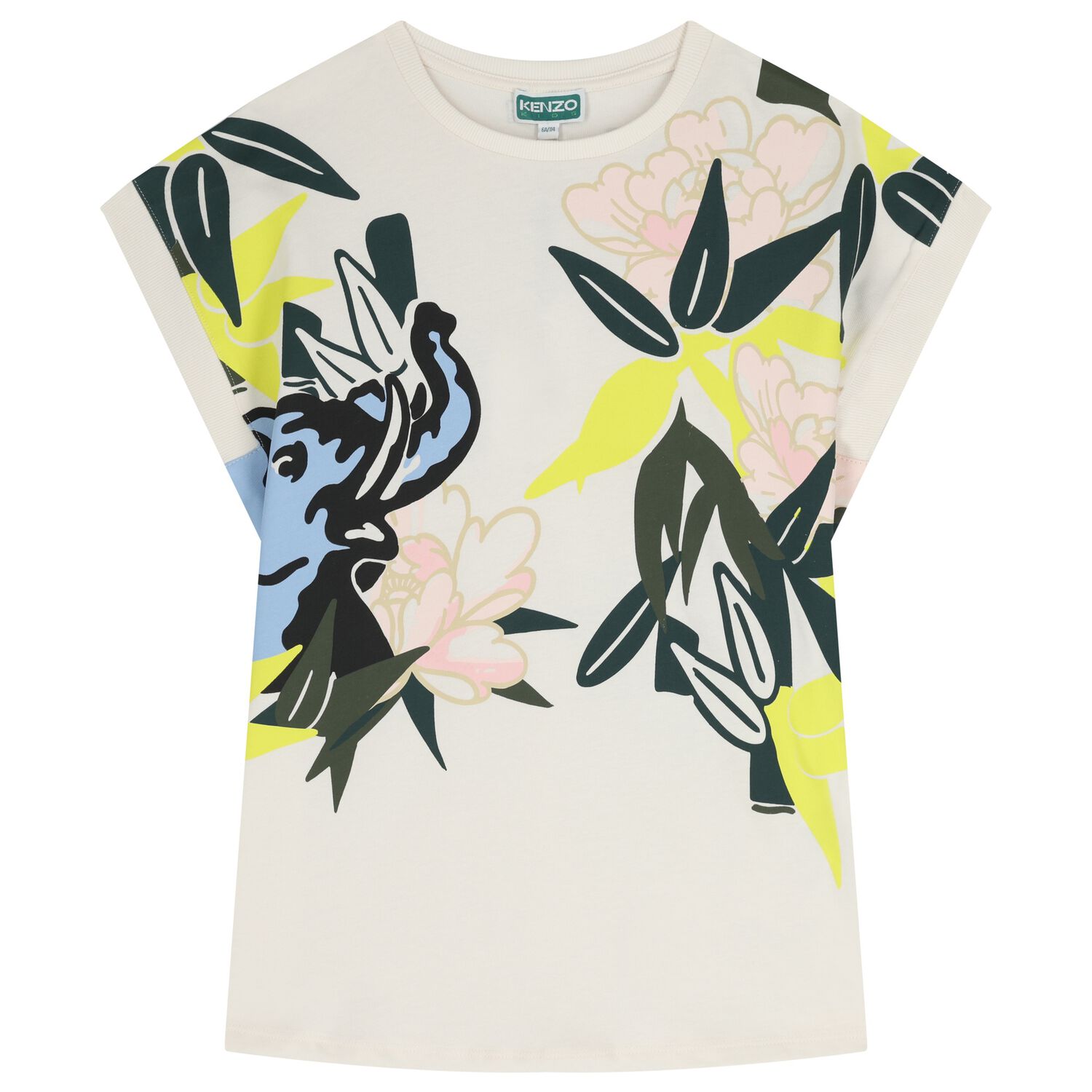 فستان بنقشة الفيل باللون العاجي للبنات , 1, hi-res