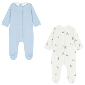 Baby Boys Ivory & Blue Babygrows ( 2-Pack )