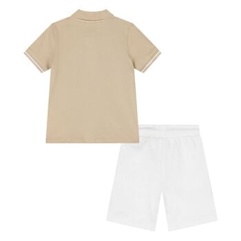 Younger Boys Beige & White Logo Shorts Set