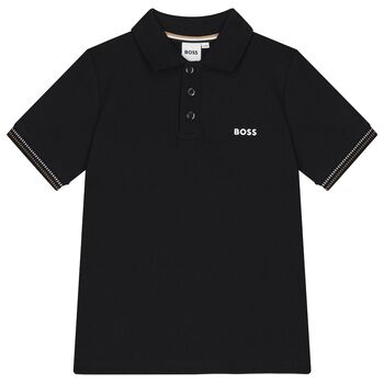 BOSS Boys Black Logo Polo Shirt, 2 Boys Black Logo Polo Shirt