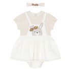 Baby Girls White & Beige Dress Set, 1, hi-res