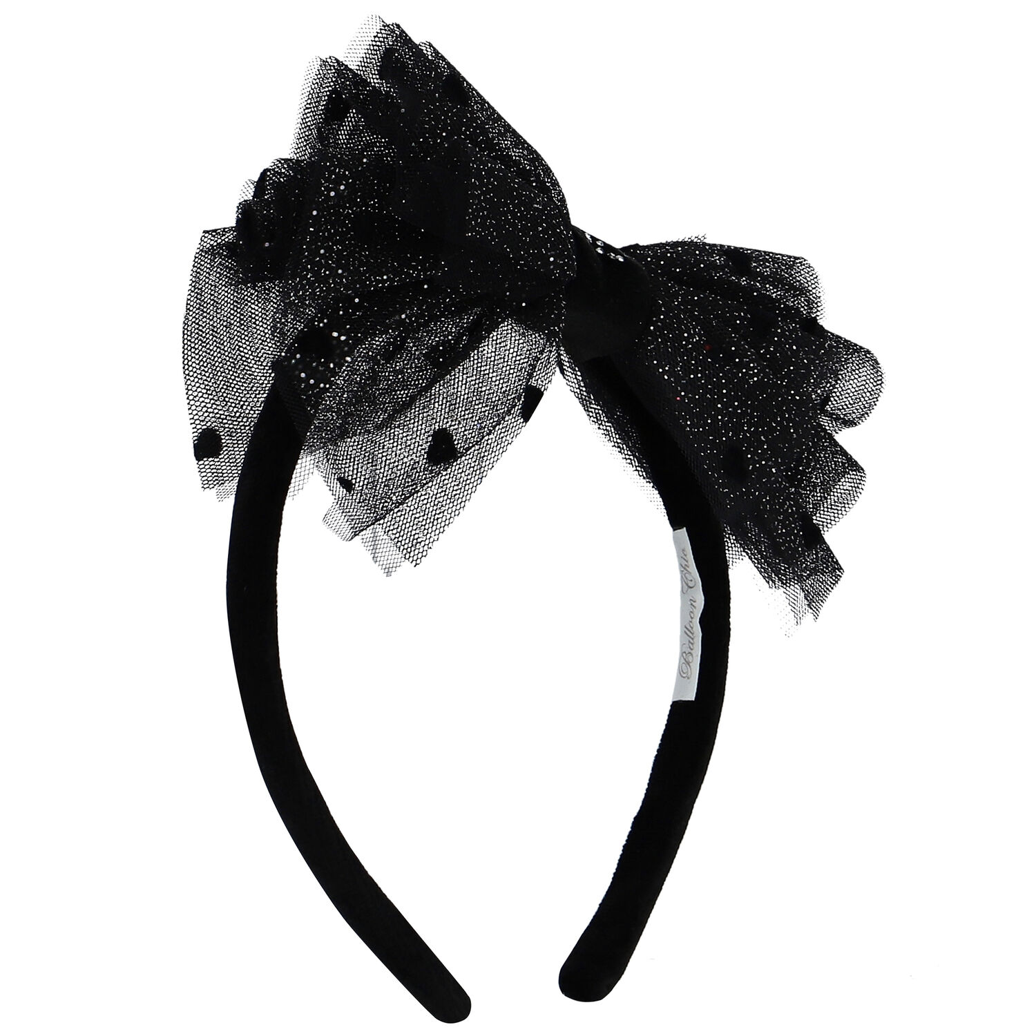 Girls Black Tulle Bow Headband, 1, hi-res