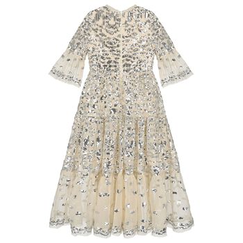 Girls Beige & Silver Sequin Maxi Dress