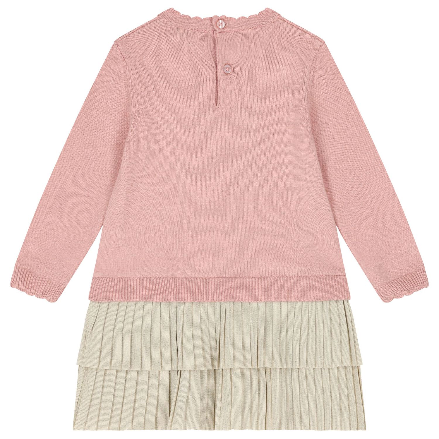 فستان بنات رنة منسوج بالشعار باللون الوردي والبيج, 2, hi-res