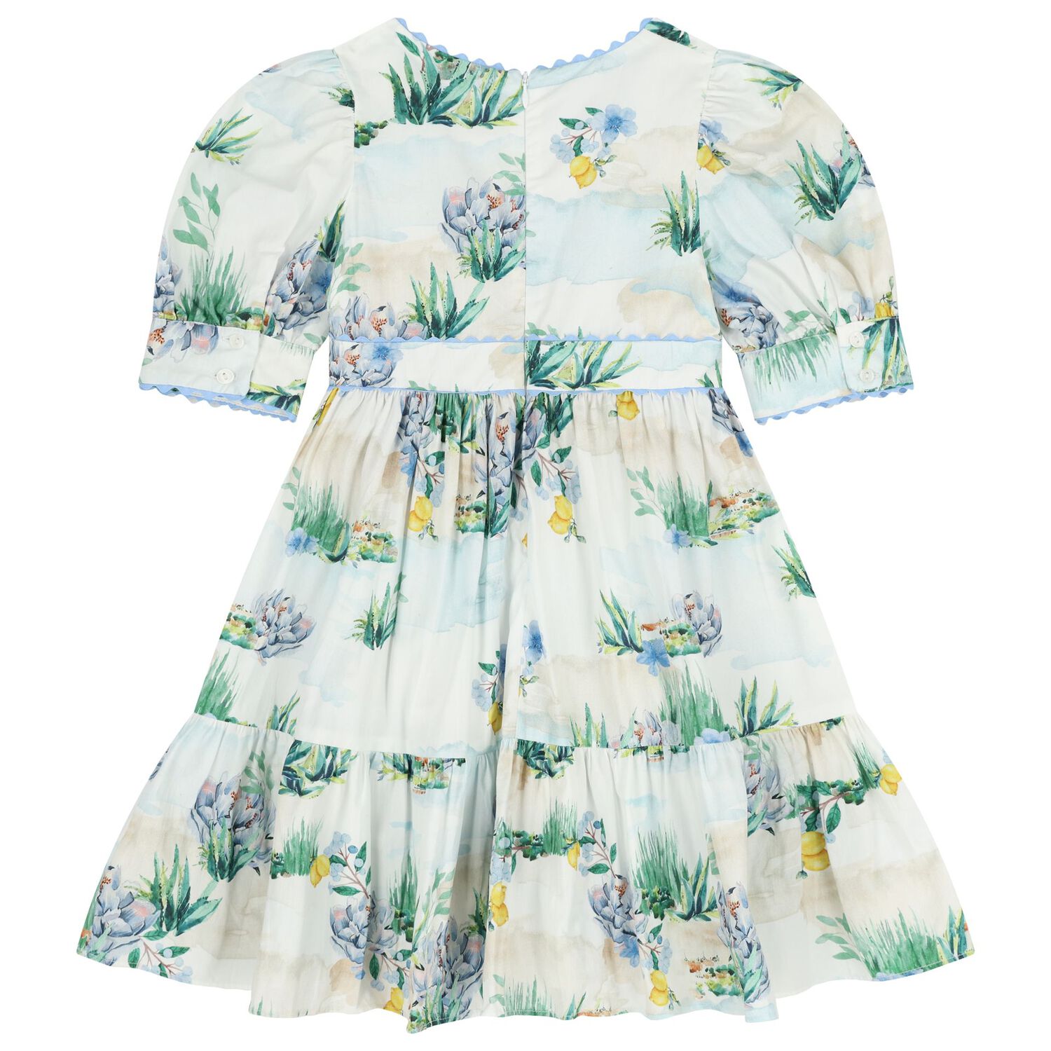 Girls White & Blue Floral Dress, 1, hi-res
