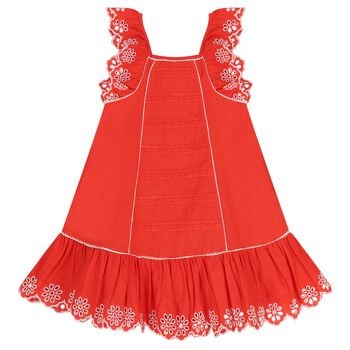 Girls Red Embroidered Dress
