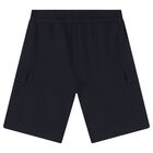 Boys Navy Blue Logo Shorts, 1, hi-res