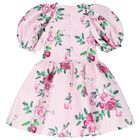 Girls Pink Floral Satin Dress, 1, hi-res