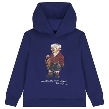 Boys Blue Polo Bear Logo Hooded Top
