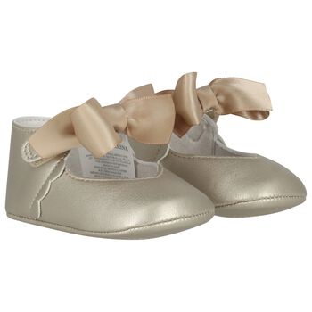 حذاء ما قبل المشي للبنات الصغيرات مزين بفيونكة ذهبية