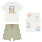 طقم شورت لركوب الأمواج للأولاد باللونين الأبيض والأخضر, 1, hi-res