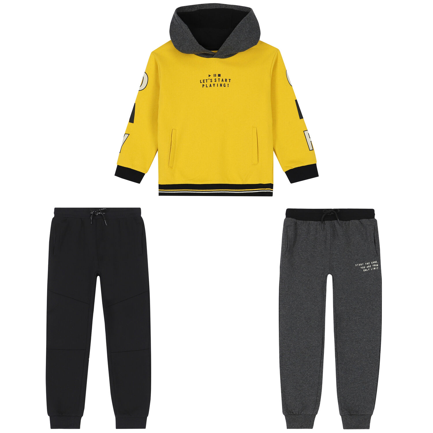 Boys Yellow, Grey & Black 3-Piece Tracksuit, 2, hi-res