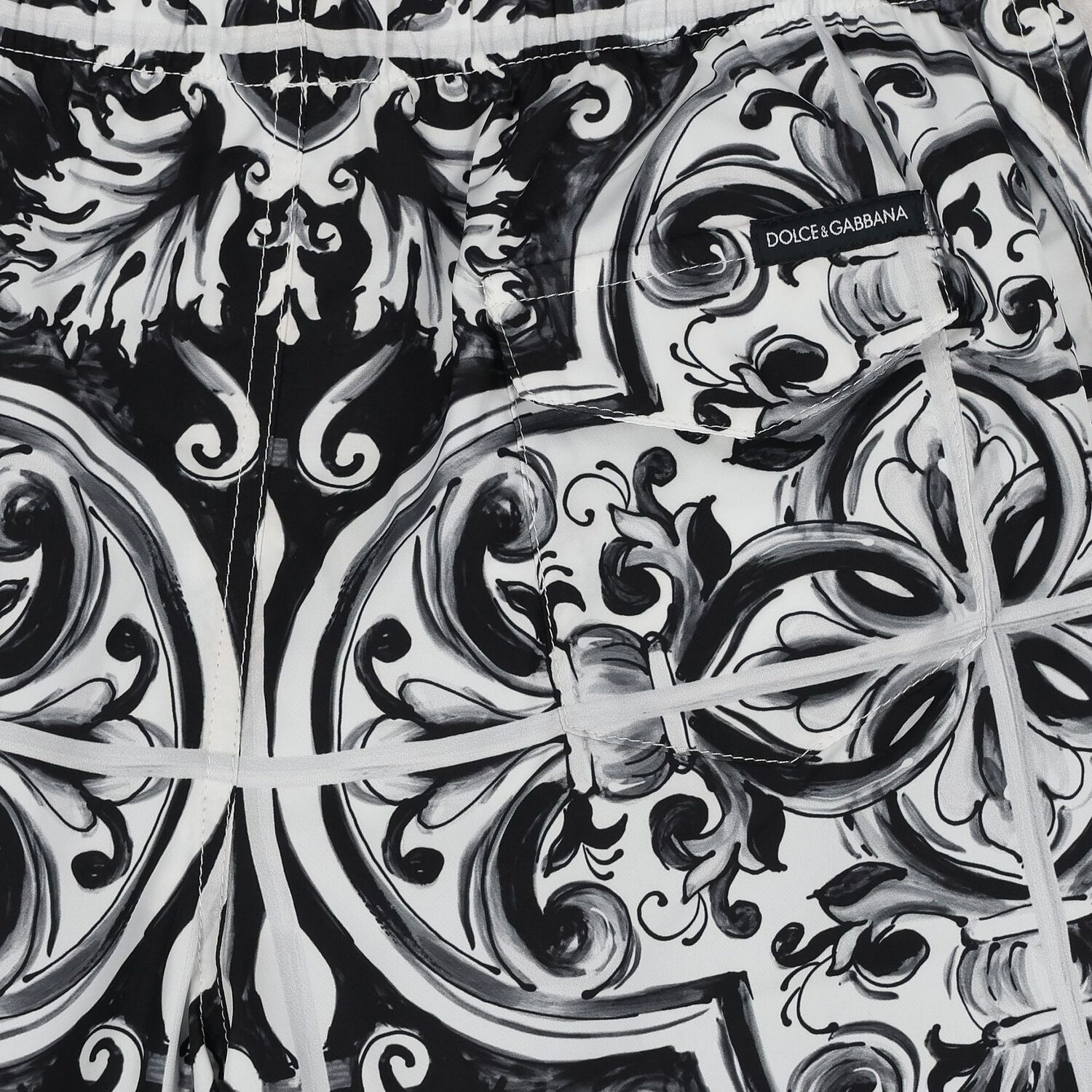 Boys Black & White Majolica Swim Shorts, 1, hi-res