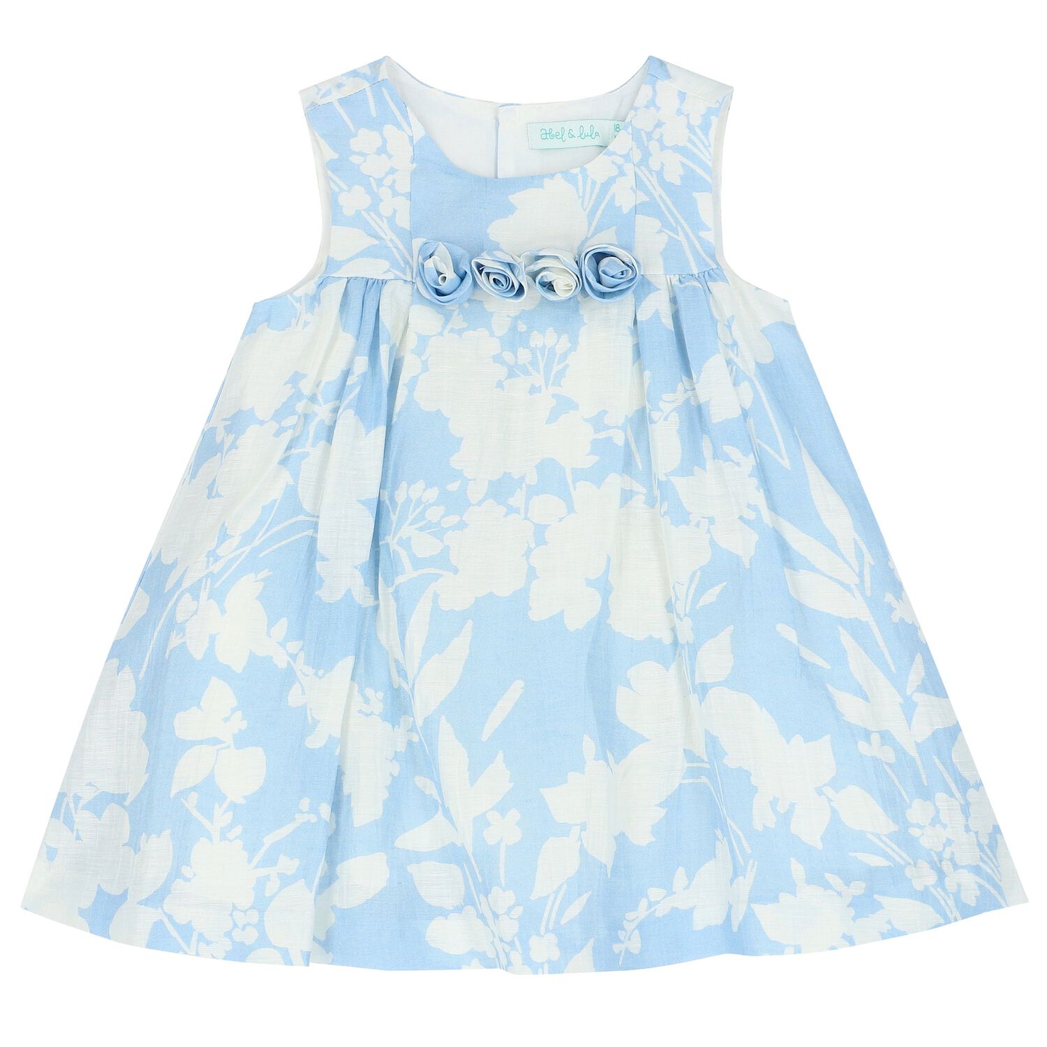 Younger Girls Blue & White Floral Dress, 1, hi-res