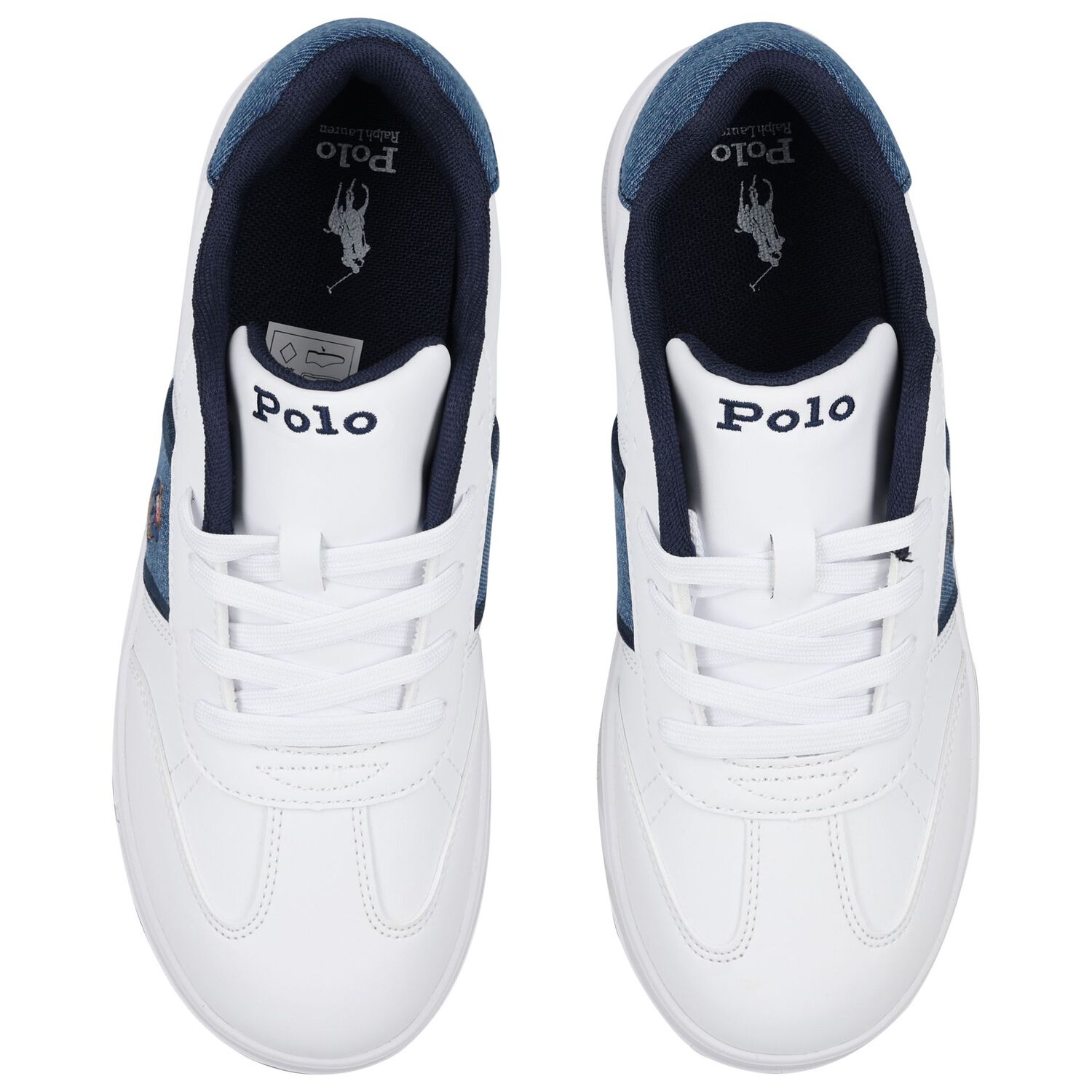 Boys White & Denim Blue Logo Trainers, 1, hi-res