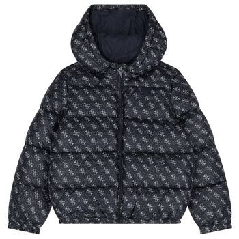 Boys Navy Blue Logo Padded Puffer Jacket