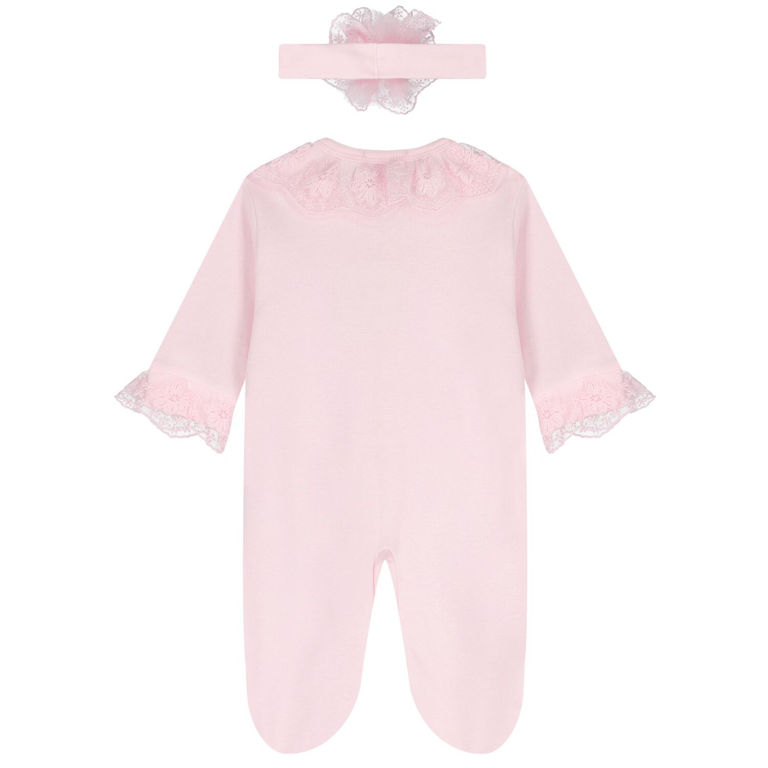 Baby Girl Pink Lace Tulle Babygrow & Headband Set, 1, hi-res