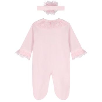 Baby Girl Pink Lace Tulle Babygrow & Headband Set