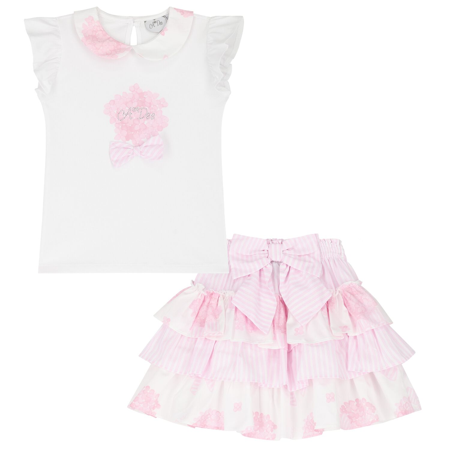 Girls White & Pink Cotton Skirt Set, 1, hi-res image number null