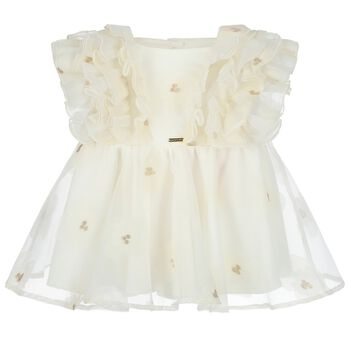 Girls Ivory Tulle Ruffled Dress