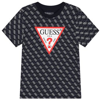 Guess تي شيرت أزرق داكن بشعار للأولاد, 5 تي شيرت أزرق داكن بشعار للأولاد