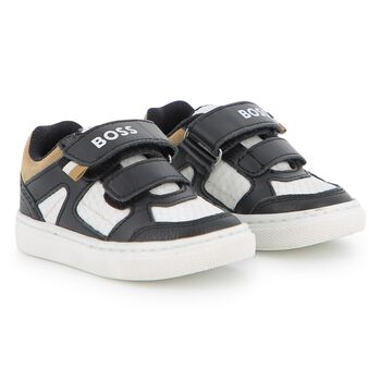 Boys Black, White & Beige Logo Trainers