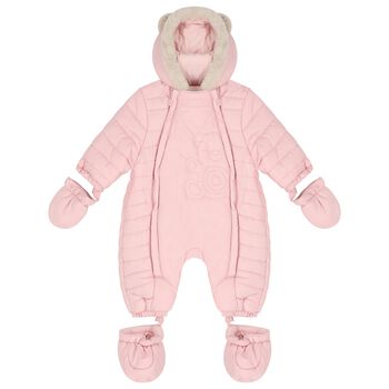 Baby Girls Pink Logo Teddy Bear Snowsuit