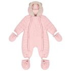 Baby Girls Pink Logo Teddy Bear Snowsuit, 2, hi-res