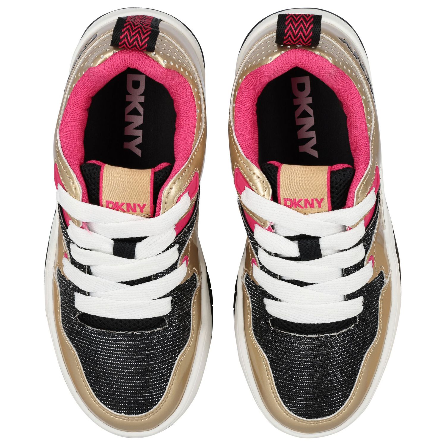 Girls Gold, Pink & Black Logo Trainers, 1, hi-res image number null