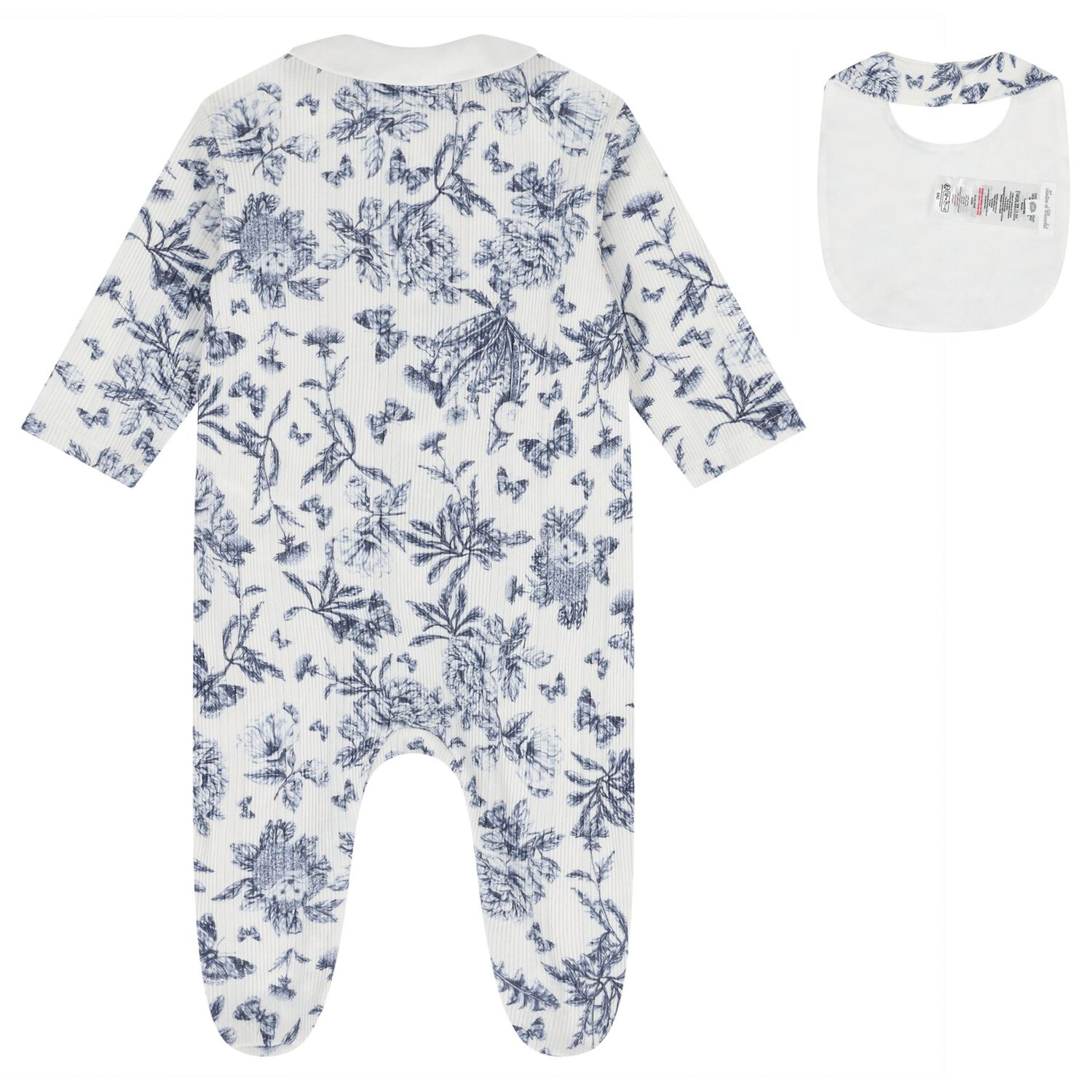 Baby Boys Ivory & Navy Blue Toile De Jouy Babygrow Gift Set, 1, hi-res