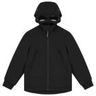Boys Black Hooded Jacket, 1, hi-res