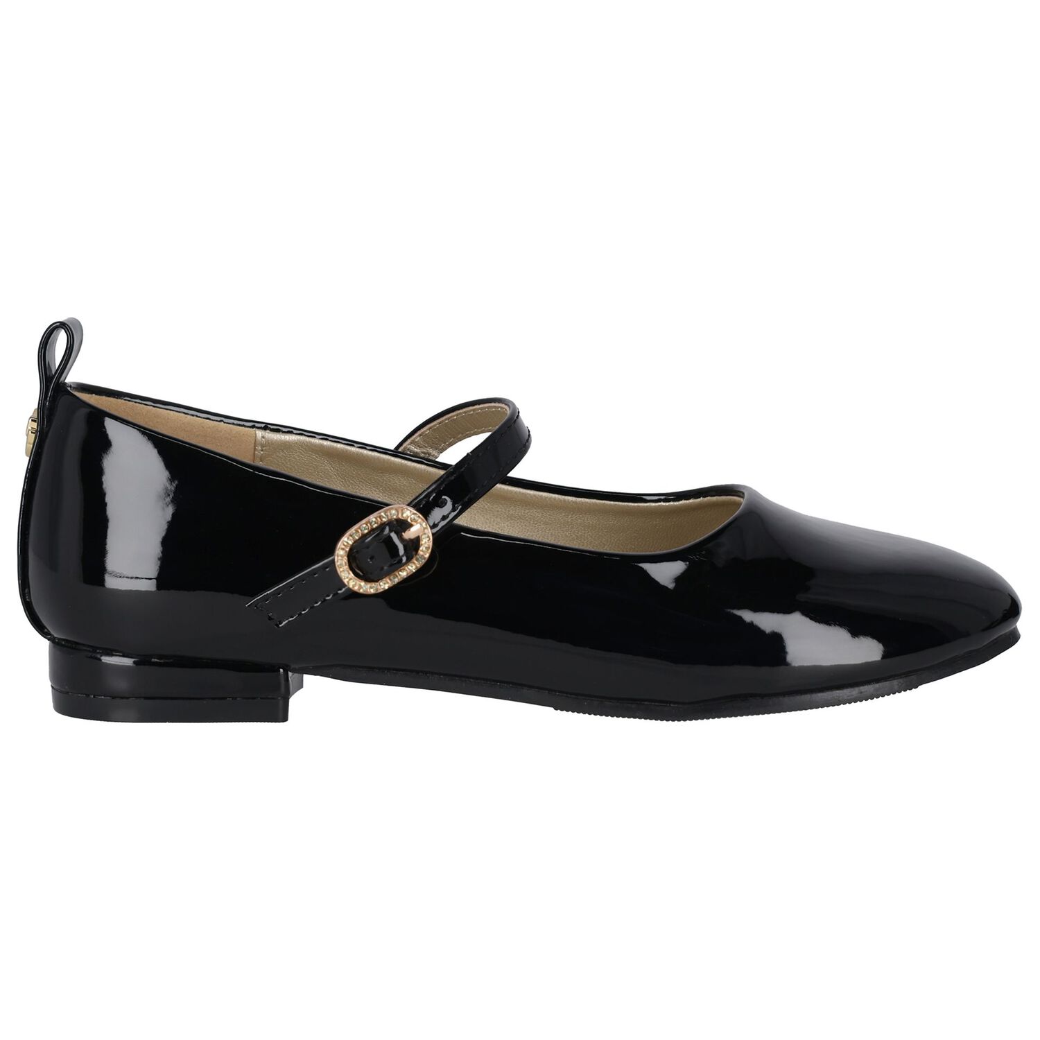 Girls Black Logo Patent Leather Shoes, 1, hi-res