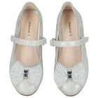 Girls Silver Bow Shoes, 2, hi-res