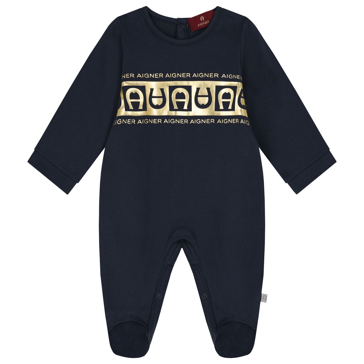 Baby Boys Navy Blue & Gold Logo Babygrow Set, 1, hi-res
