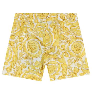 Younger Boys White & Gold Barocco Shorts